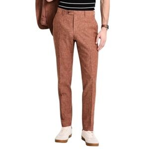 Tommy Hilfiger Mens Modern fit Dress Pants 44W 30L Brown Solid Linen F01105